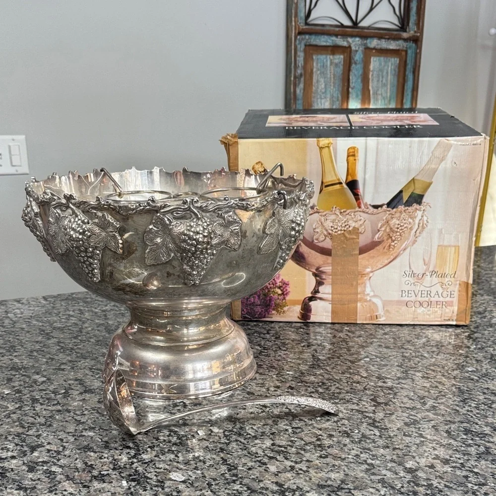 Silver-Plated Grape Motif Beverage Cooler